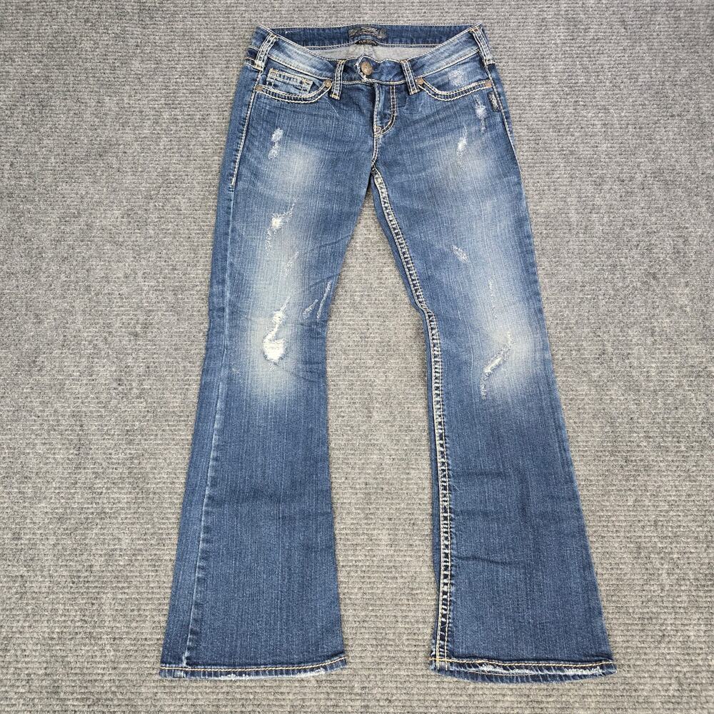 Silver Jeans Tuesday Womens 29x31 Blue Distressed Low Rise Bootcut Stretch